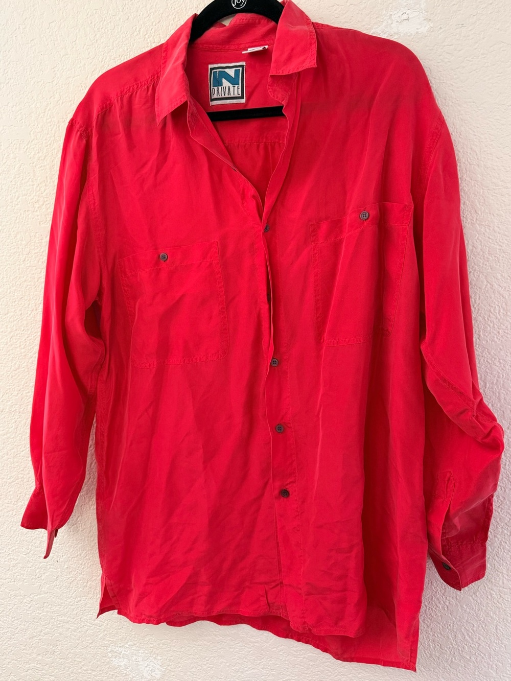100% silk men’s vintage red button down shirt
